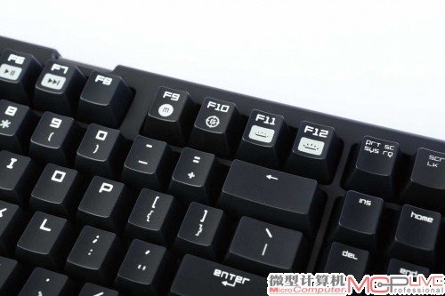 键盘上比较特殊的四个功能按键，提供了宏定义、游戏模式和灯光增减功能。