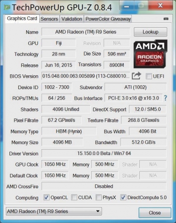 R9 Fury X GPU-z信息识别图